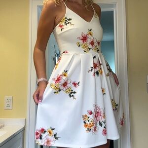 White and Floral Sleeveless Dress